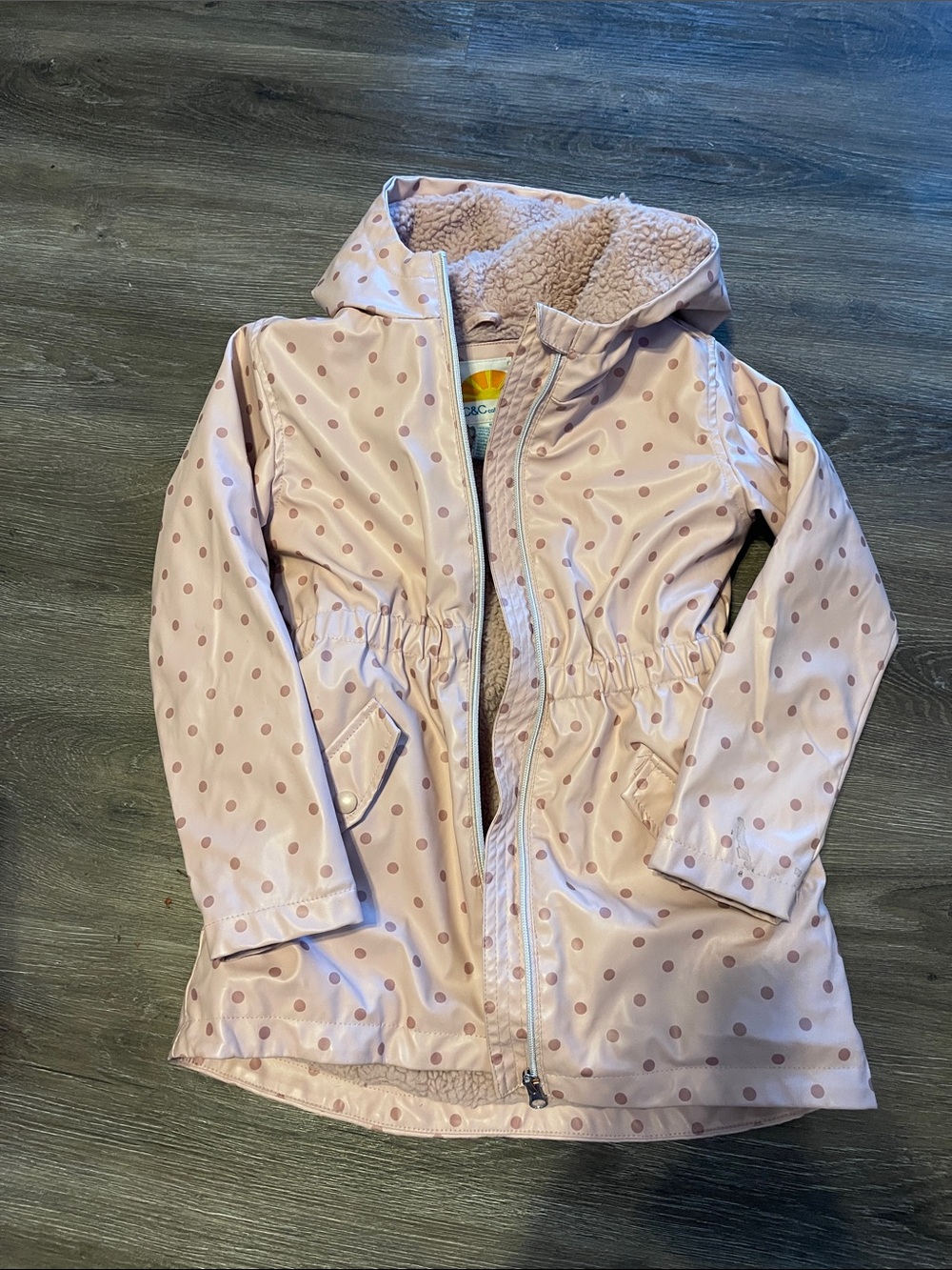 C&C California Light Pink Polka Dot Hooded Raincoat